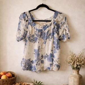 Elena Baldi Floral Silk Top Size M Scoop Neck Blouse Made In Italy EUC